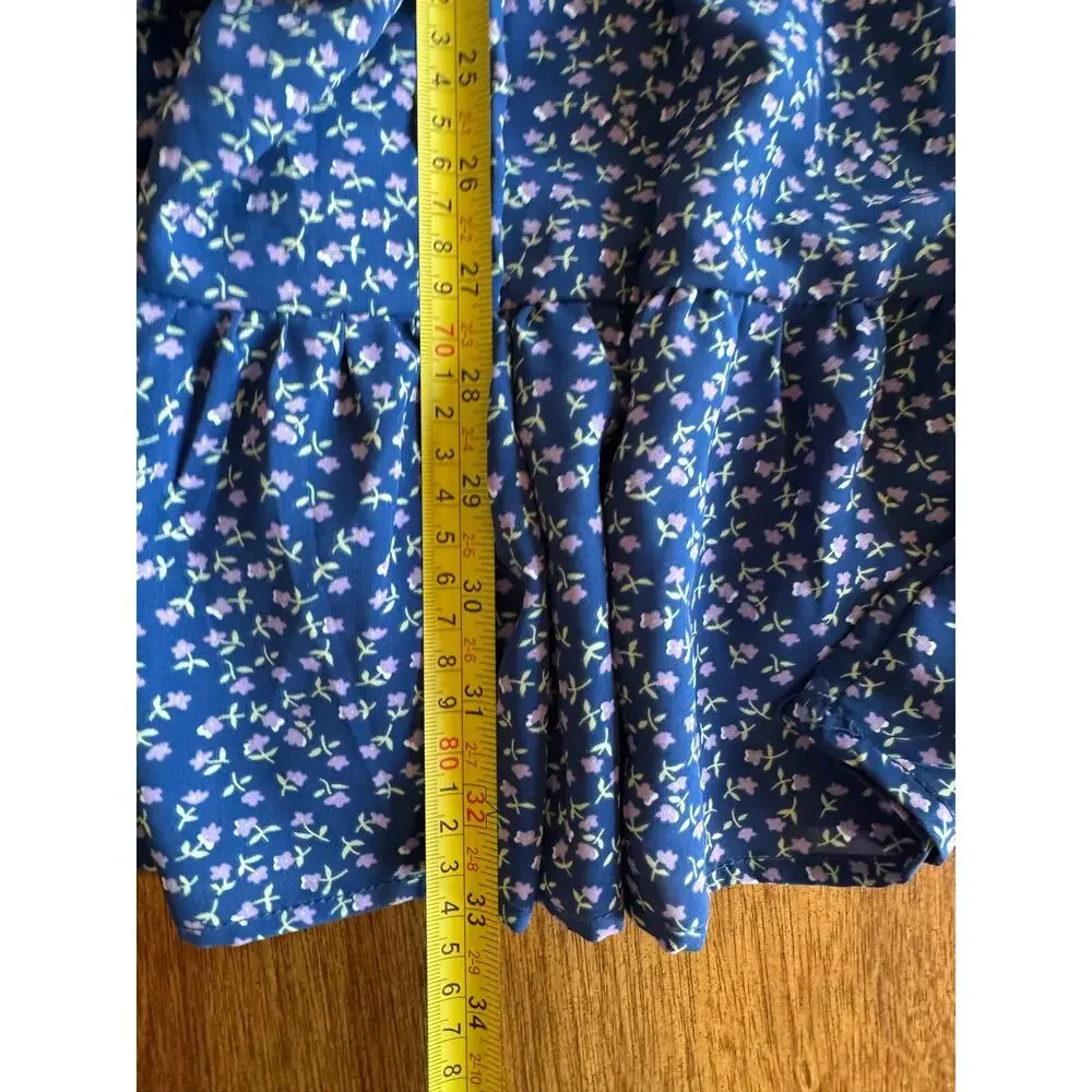 Ditsy Floral Halter Dress Blue Tiered Cottagecore Summer Size M - Picture 9 of 10